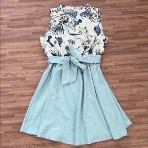 Floral Print Women’s Dress with Teal Blue Skirt